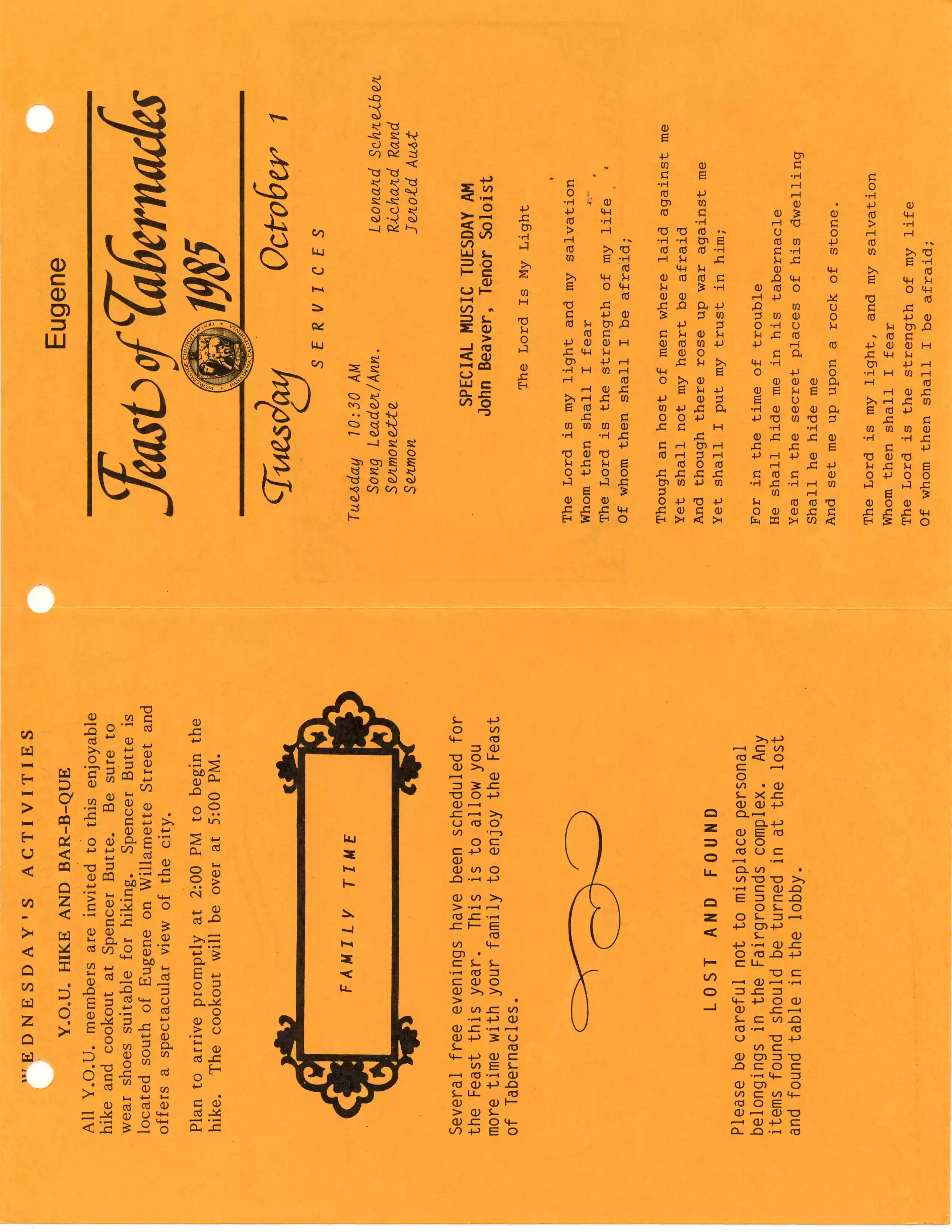 Eugene FT bulletin 10-1-85, pg1